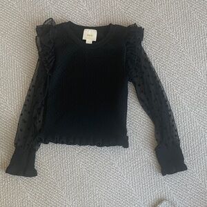 Anthropologie Black Textured Knit Crewneck Sweater